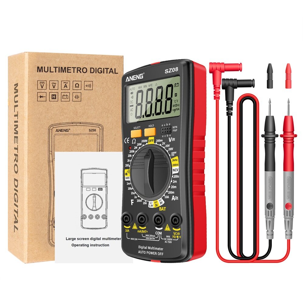 aneng sz08 ultradunne split lcd digitale multimeter tester met opbergbare test pen ac/dc 220v professionele multimetro auto voltmeter weerstand tester tool