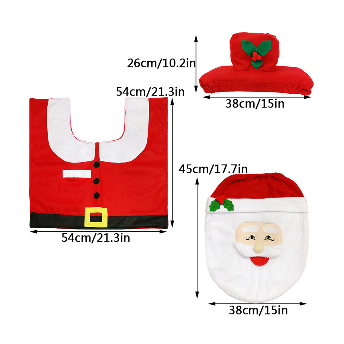 3 stuks kerst xmas decoratie kerstman toilet seat cover + tapijt badkamer mat set vloermat