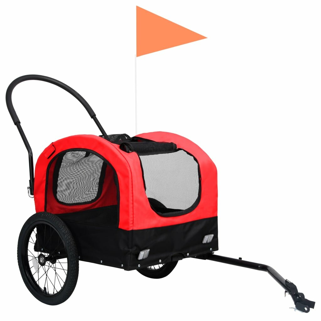 fietskar voor huisdieren 2-in-1 rollator rood en zwart
