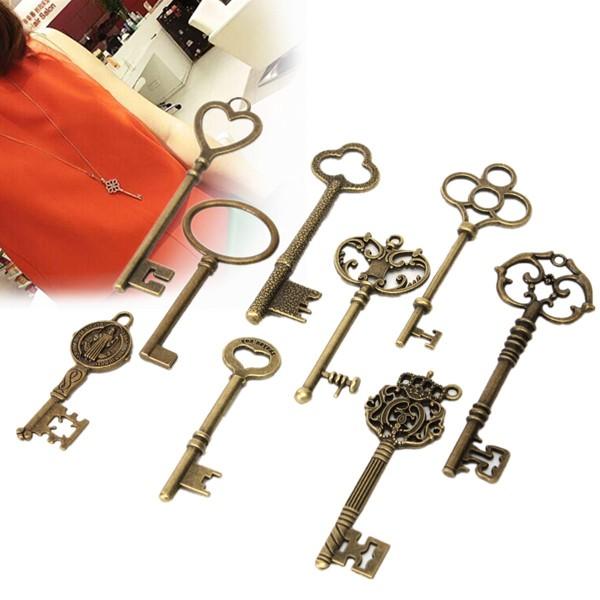 9 stuks antieke vintage skelet sleutels bronzen charm hangers voor dhz sieraden maken: