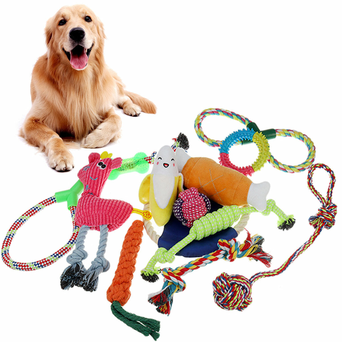 12x diverse honden puppy huisdier speelgoed touwen kauwbal knoop training speelbundel katoen
