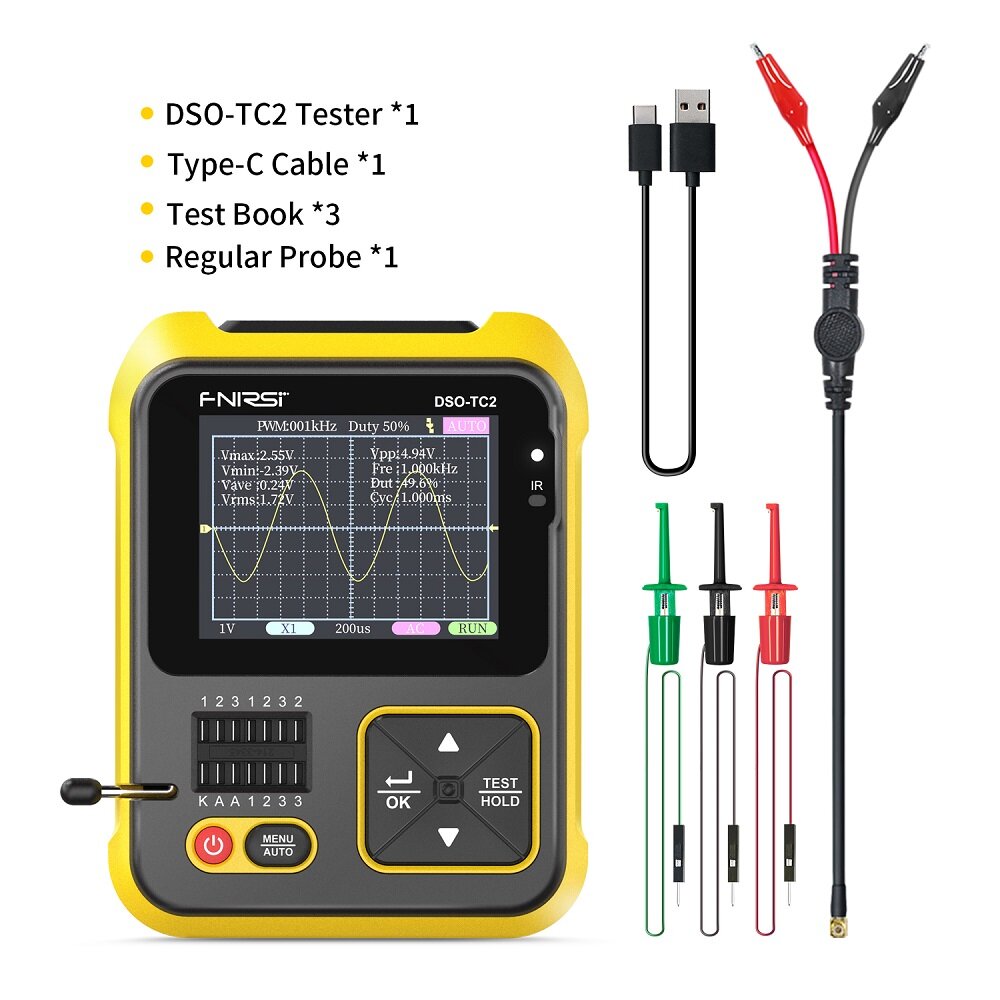 fnirsi dso-tc2 handheld digitale oscilloscoop lcr-meter grafisch display transistortester 2.4-inch tft kleurenscherm led-achtergrondverlichting voor autoreparatie reparatie van apparaten