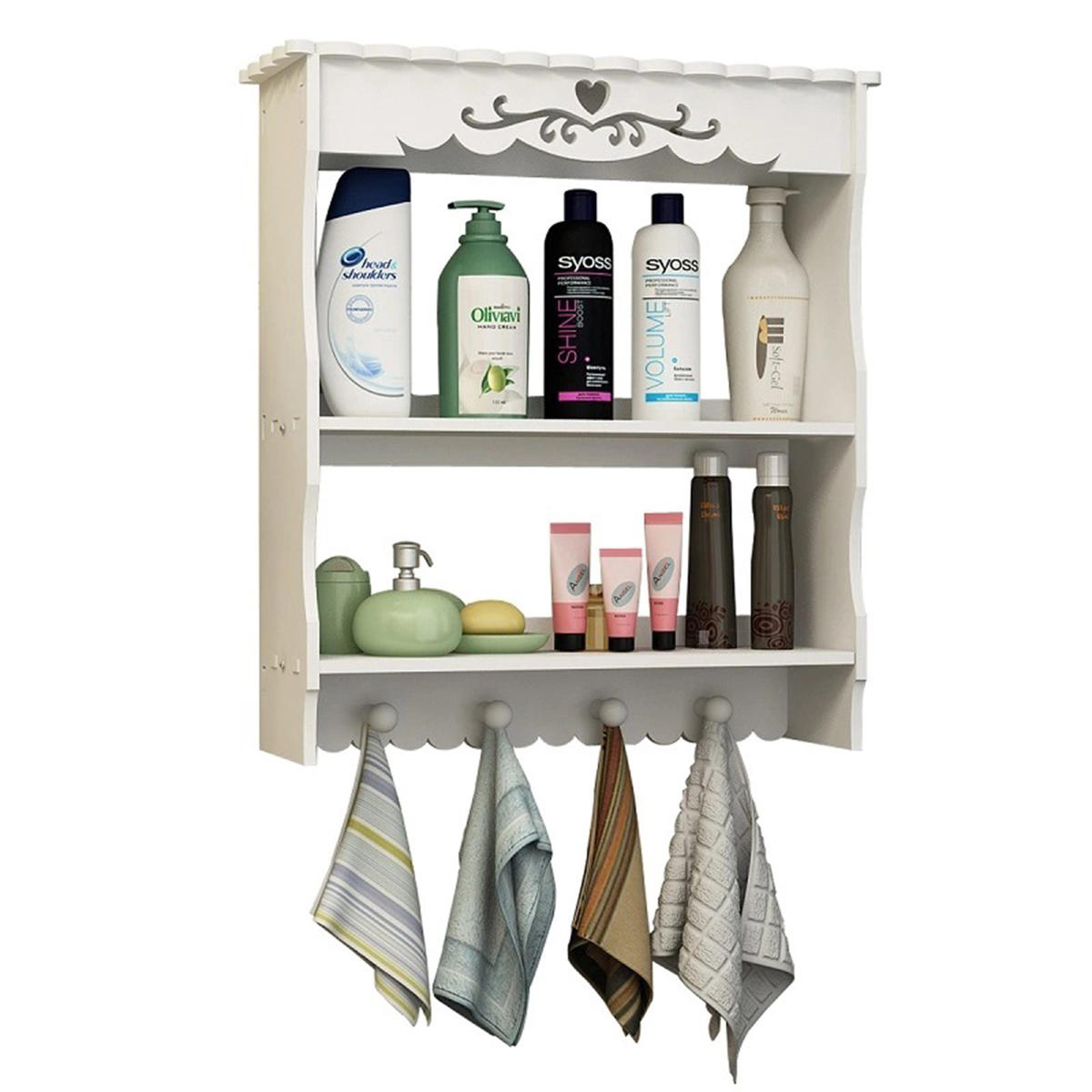 2-tiers wandmontage badkamer plank handdoek haken organizer thuis opbergrek