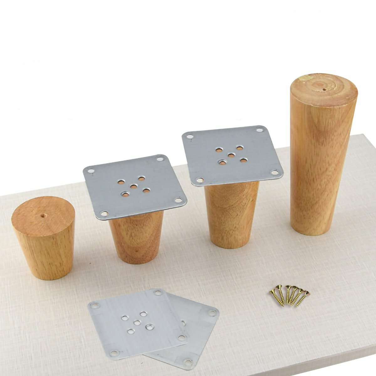 4 stuks kegel houten meubelpoten 6-70 cm met ijzeren plaat voor bank kasten tafel