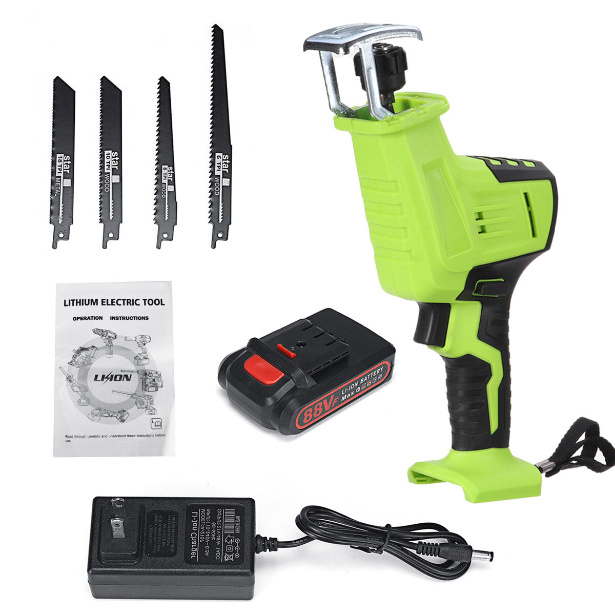 21v elektrische reciprozaag hout metaal plastic zaaggereedschap w / 1pc batterij & 4 stuks vergeldend mes