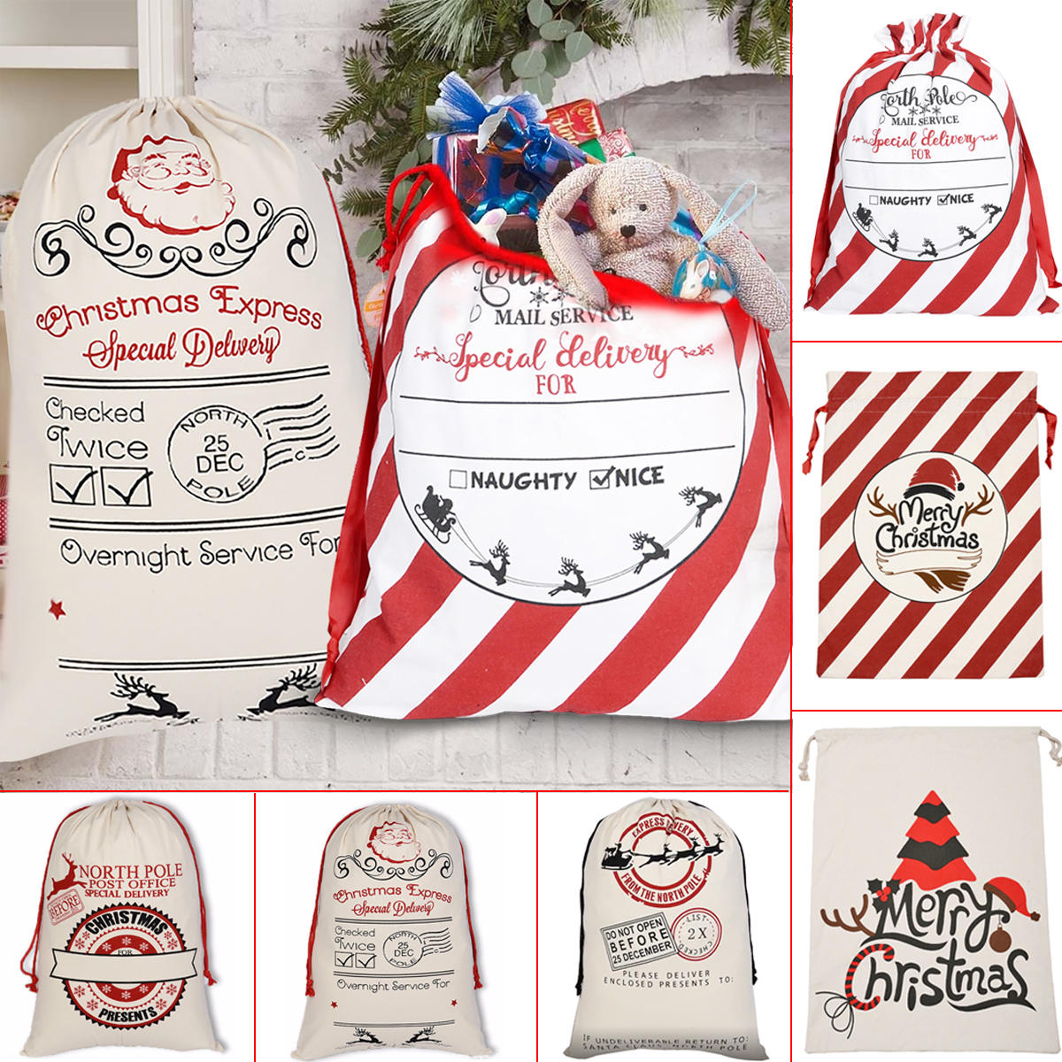 kerstman zak canvas tas feest kerst snoep zakken xmas decoraties voor kinderen cadeau