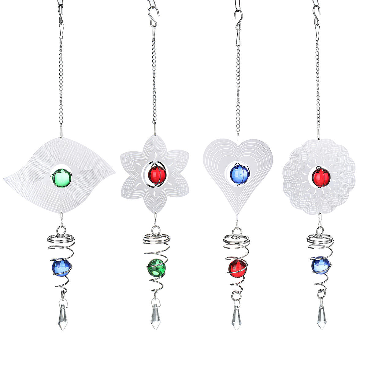 3d metalen hangende windspinner windgong met h elix staart glazen bal centrum decoraties