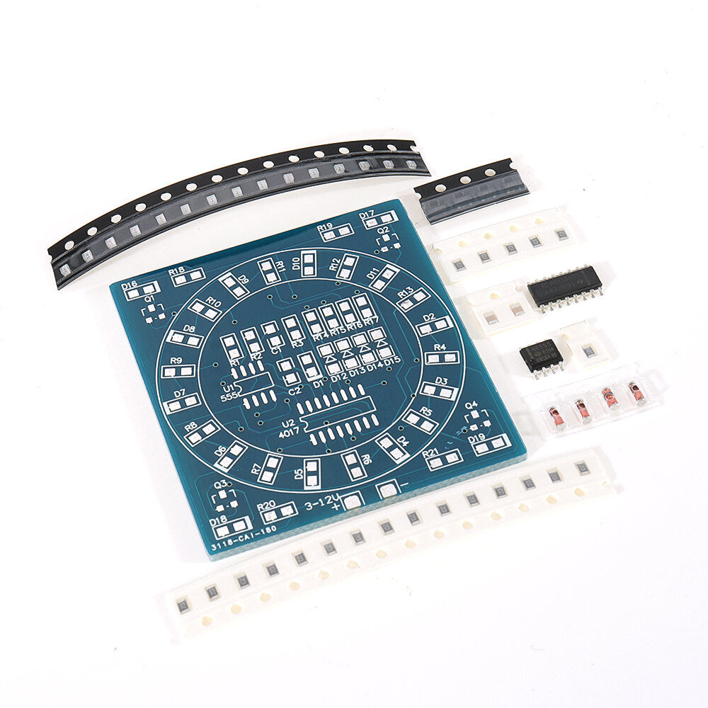 dhz smd component soldering practice board mini pcb roterende led flash kit