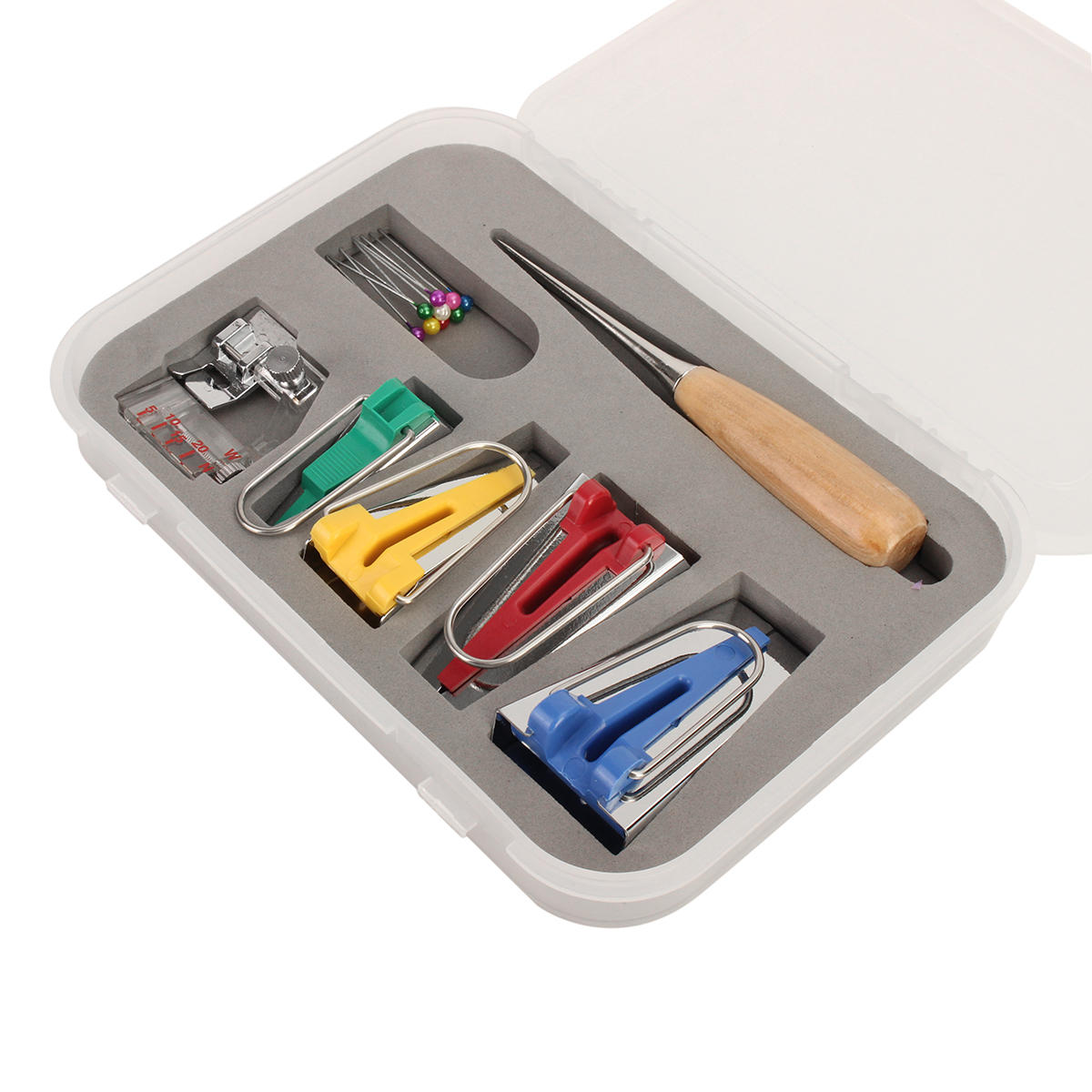 6/12/18/25mm stof biasband maker kit set bindmiddel voet voor naaien quilten + awl