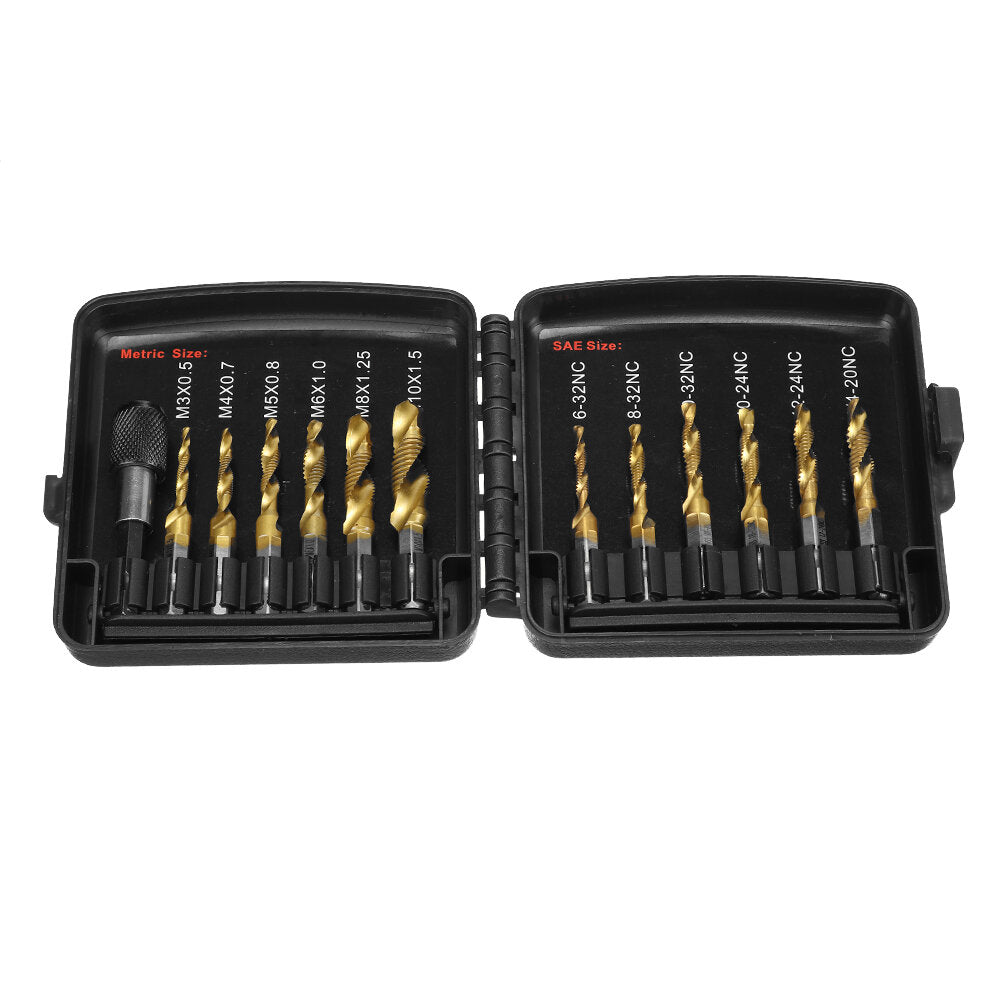 13 stuks m3-m10 metrische schroefdraad tap boren set hex shank boor schroef compound tap handgereedschap met gezamenlijke staaf