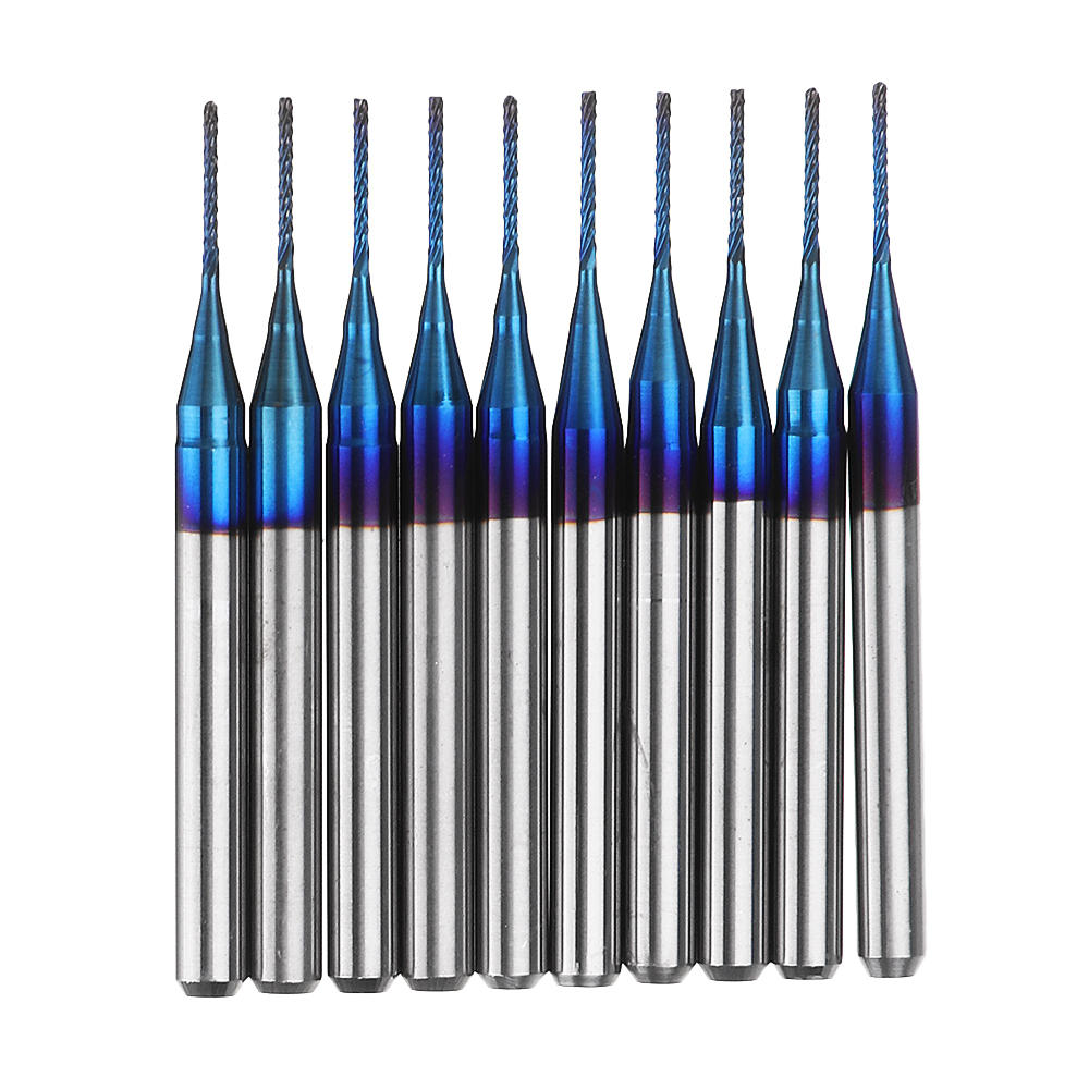10 stuks 0.5-1.0mm blue naco coated pcb bits carbide engraving frees for cnc tool rotary burrs