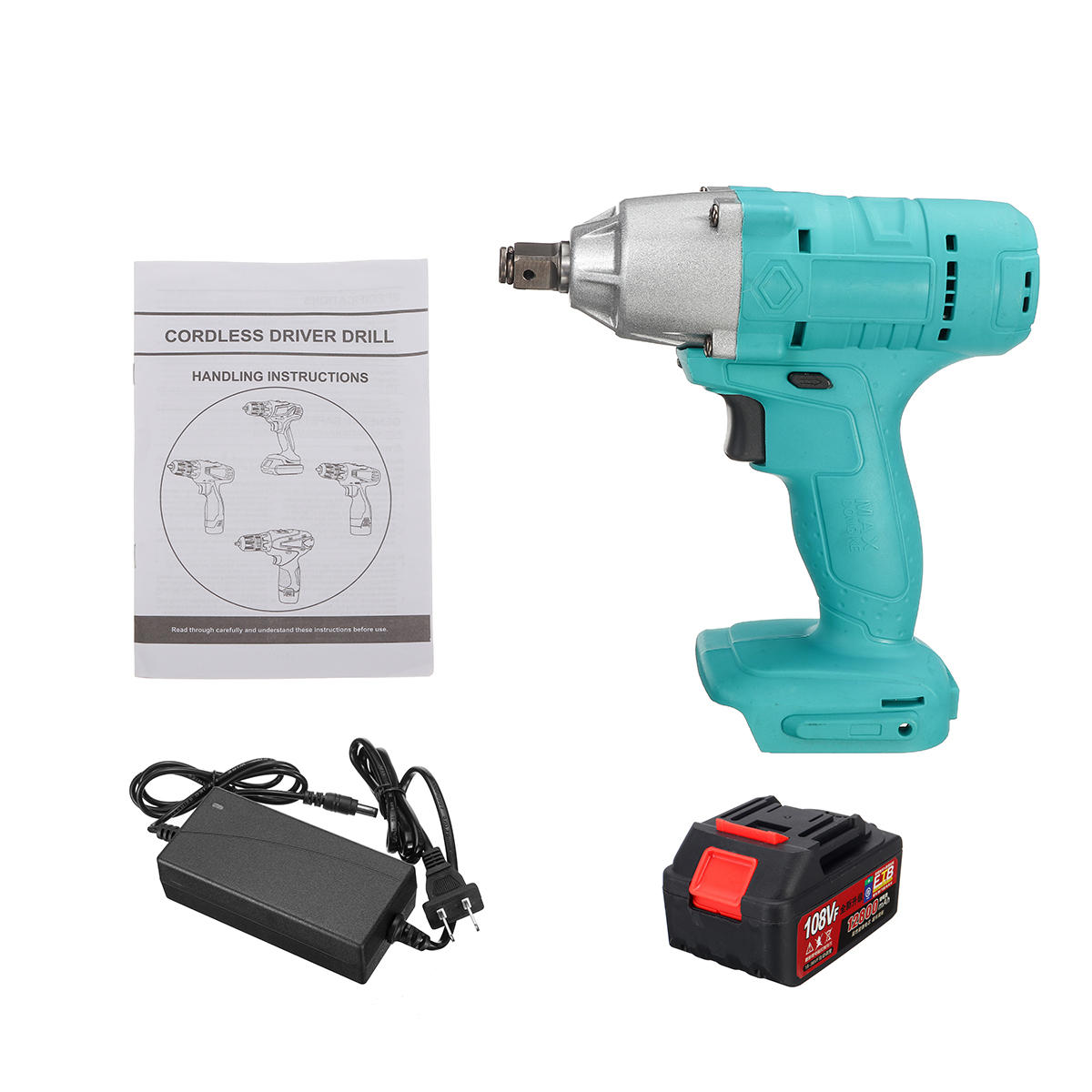 108vf 12800mah lithium-ion batterij elektrische draadloze slagmoersleutel boor driver kit