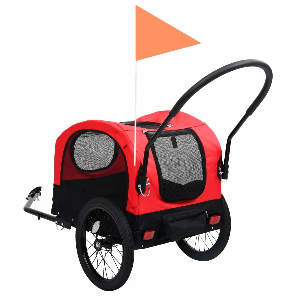 fietskar voor huisdieren 2-in-1 rollator rood en zwart