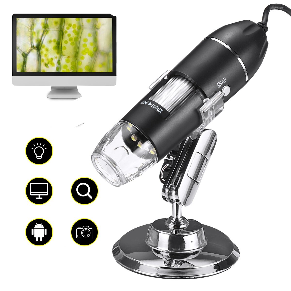 500x/1000x/1600x 2mp handheld digitale microscoop vergrootglas camera met 8leds en staande microscoop