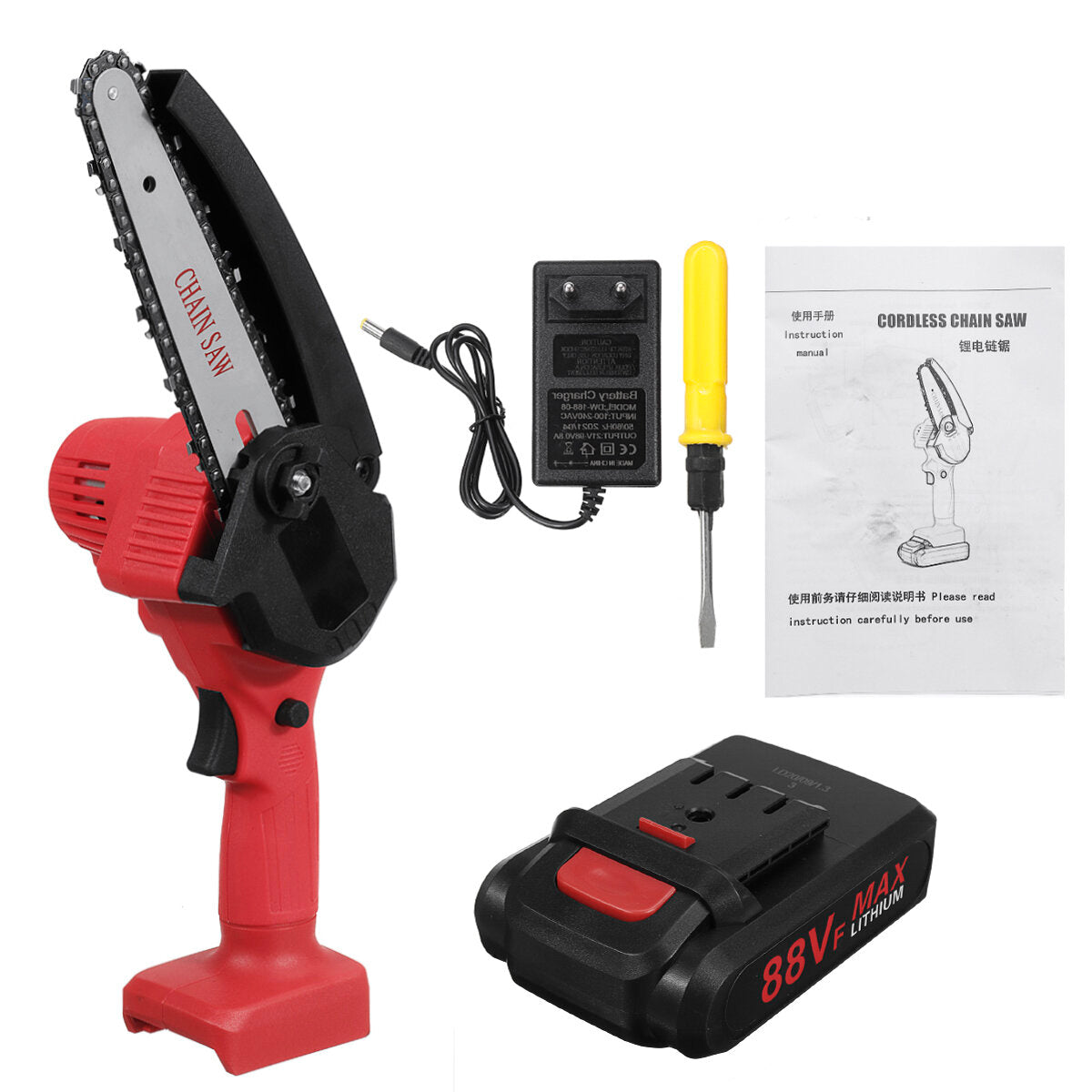 kiwarm 88vf 6 inch oplaadbare kettingzaag eenhandige kettingzaag houtsnijder tool digitale display indicator batterij