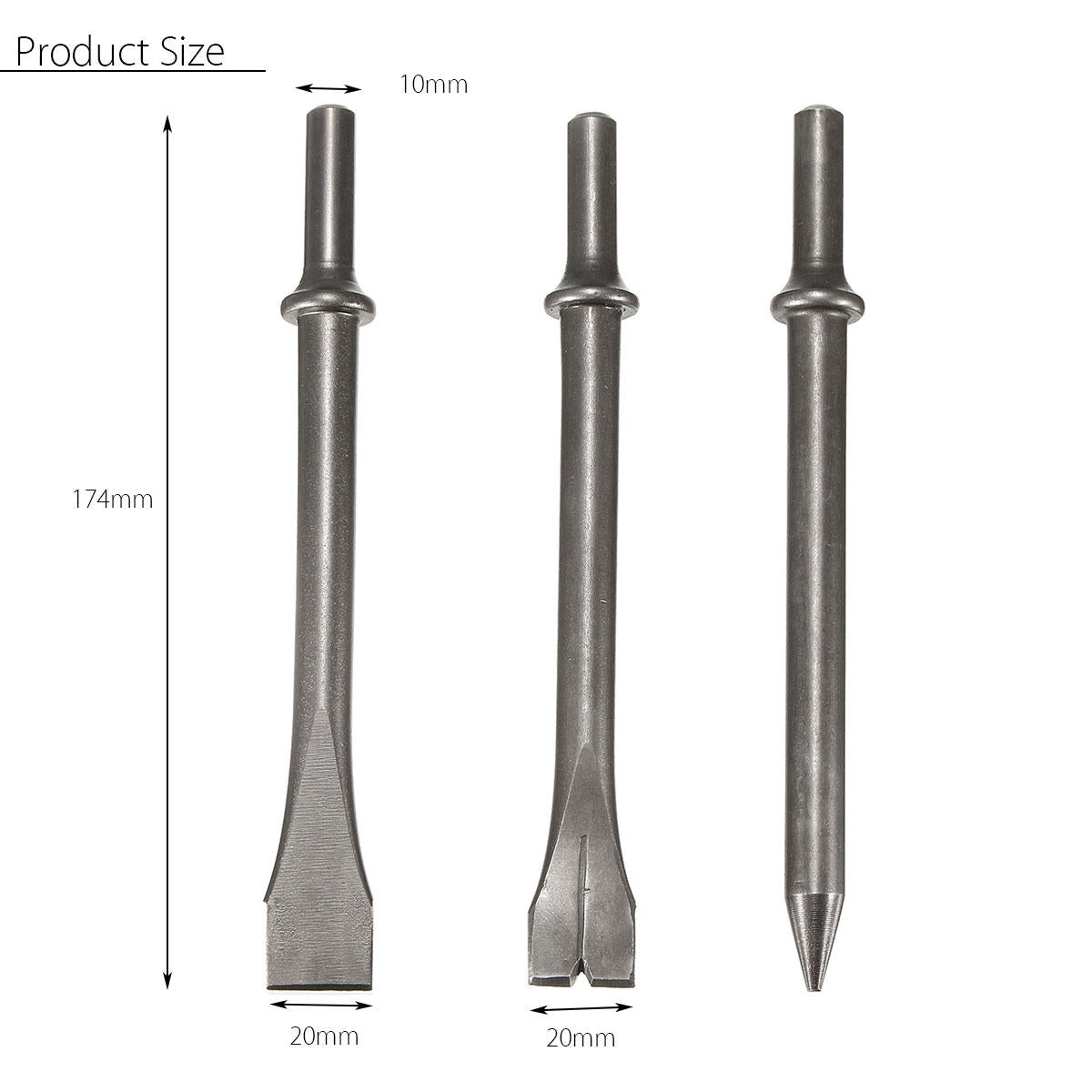 3 stuks 7 inch lengte luchthamers punch chipping beitel set ronde bar tool accessoire: