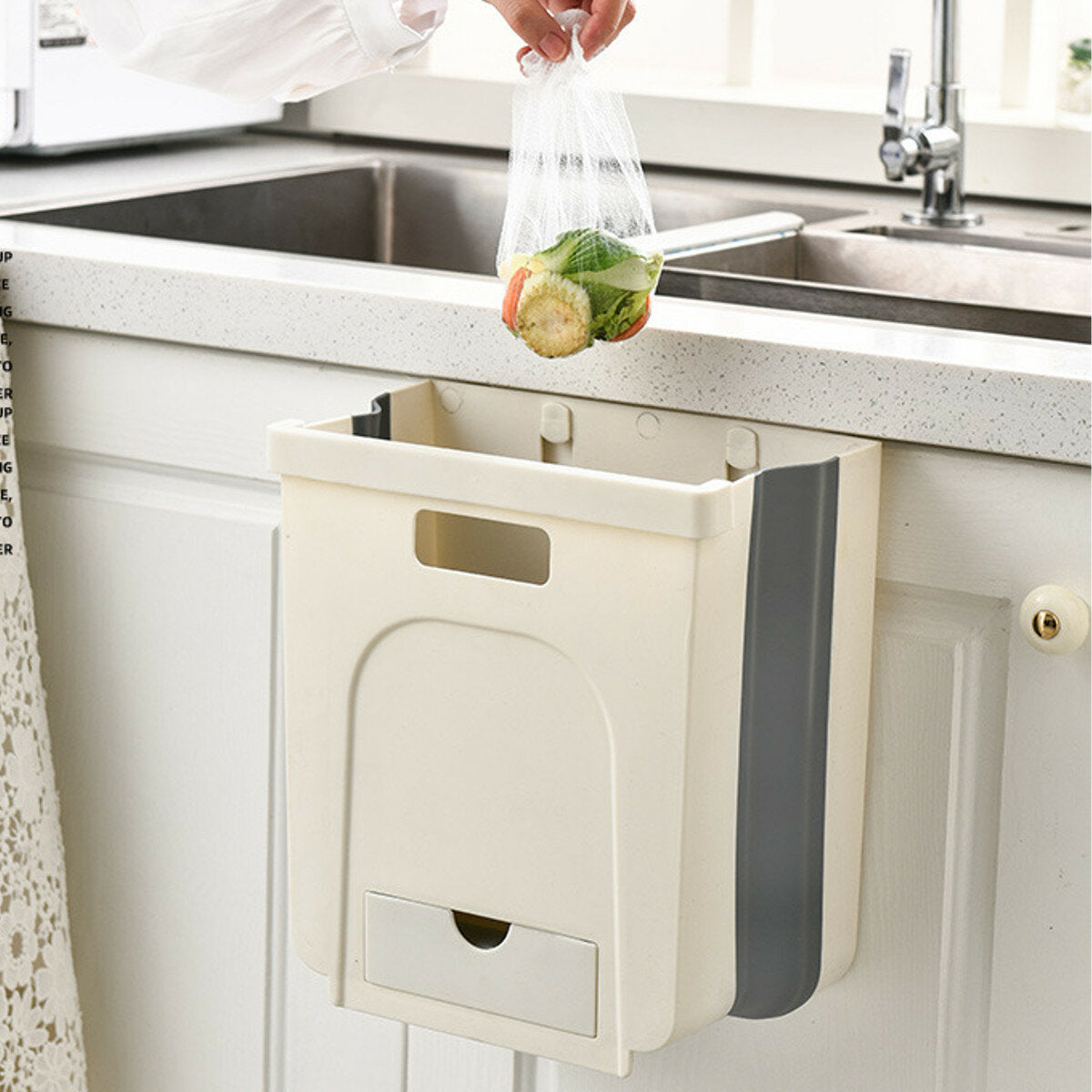 wandmontage opvouwbare afvalbak keukenkast deur prullenbak bin