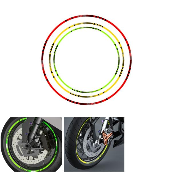 motorcycle rim stripe wheel decals reflecterende tape fiets auto sticker groen / rood / geel universeel