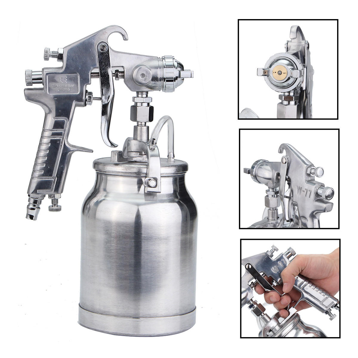 3-in-1 zuigtoevoer heavy-duty verfspuitspuit 1l pot 1/4 inch luchtslangfitting: