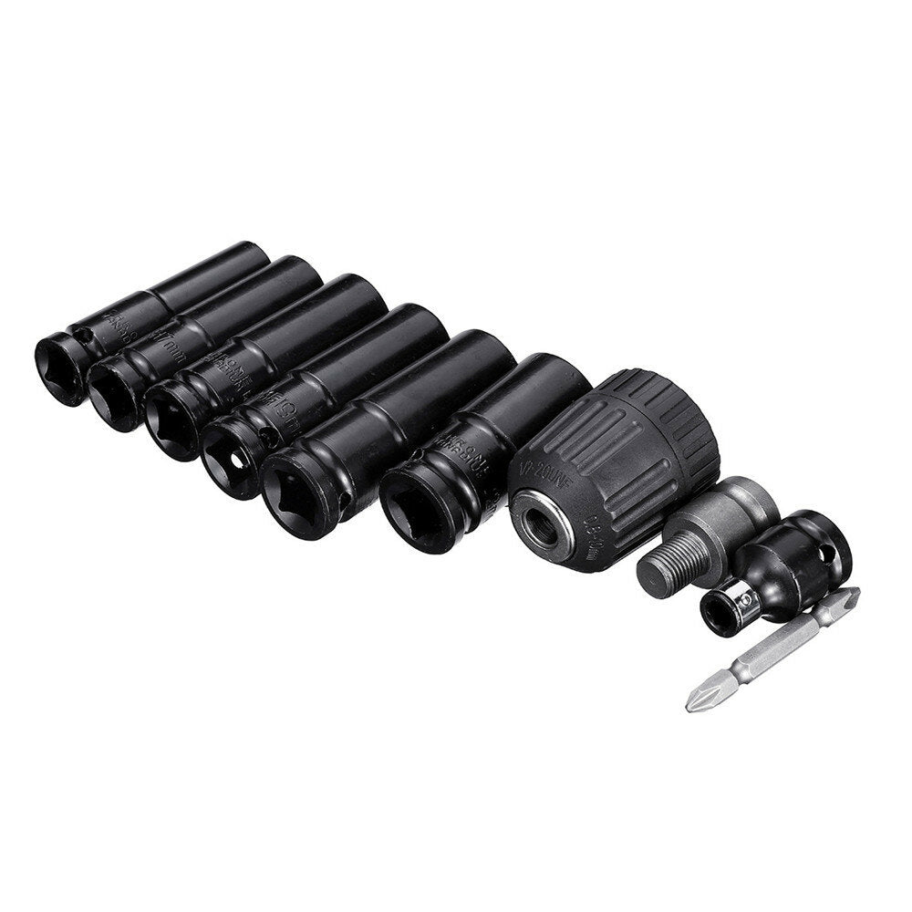 10 stuks air impact dopsleutel set 1/2 inch vierkante drive metrische boorkop adapter: