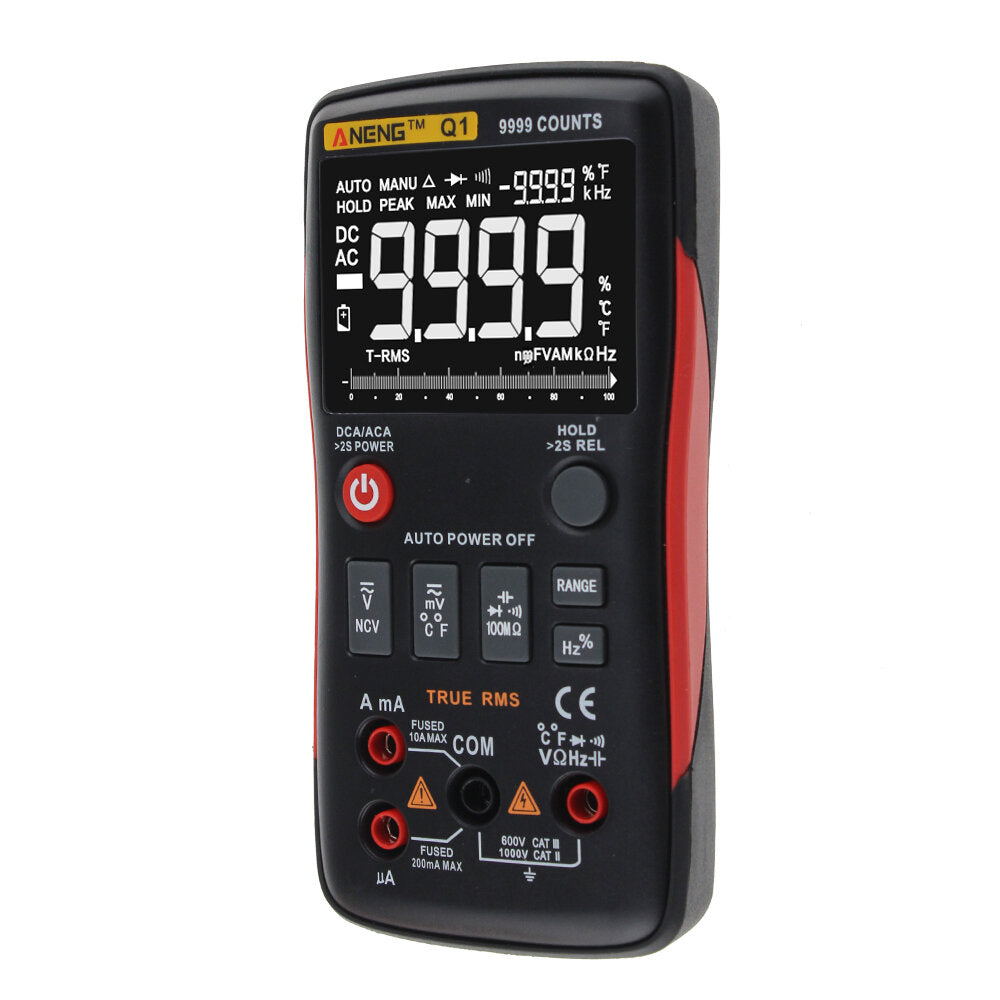 aneng q1 9999 counts true rms digitale multimeter ac dc spanning stroom weerstand capaciteit temperatuurtester automatisch/handmatig raging met analoge staafgrafiek