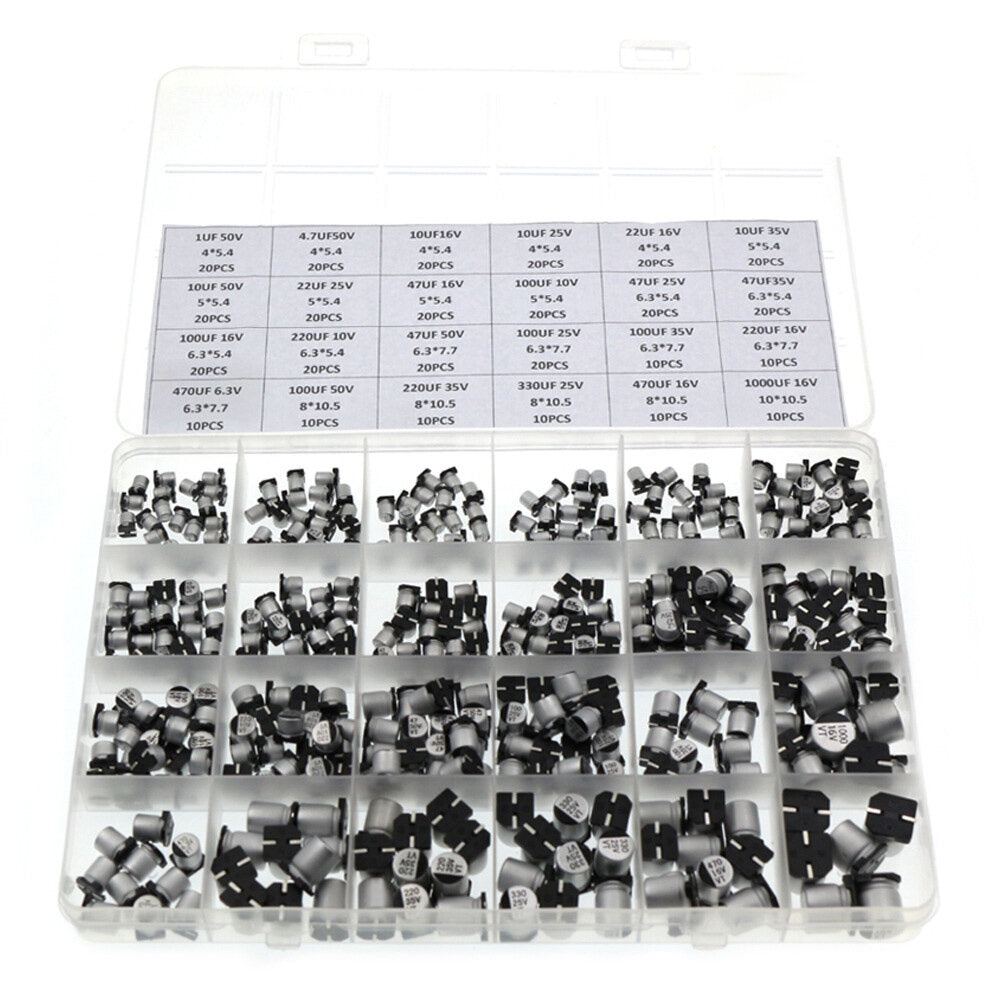 1uf ~ 1000uf 6.3v-50v 400 stuks 24 waarde smd aluminium elektrolytische condensatoren assortiment kit