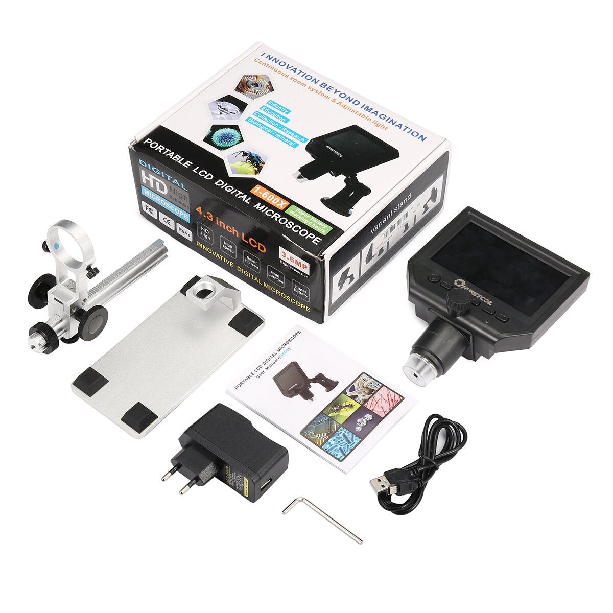 g600 digital 1-600x 3.6mp 4.3inch hd lcd-scherm microscoop continu vergrootglas upgrade-versie