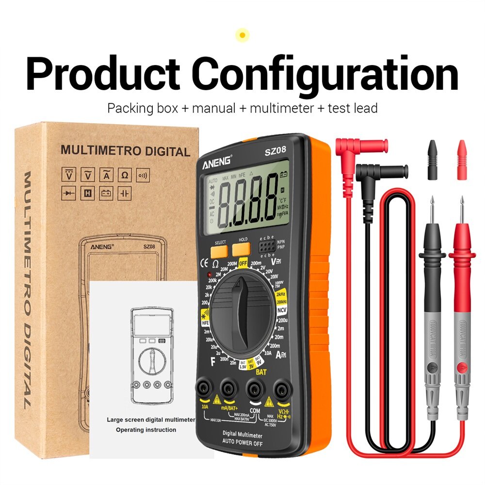 aneng sz08 ultradunne split lcd digitale multimeter tester met opbergbare test pen ac/dc 220v professionele multimetro auto voltmeter weerstand tester tool