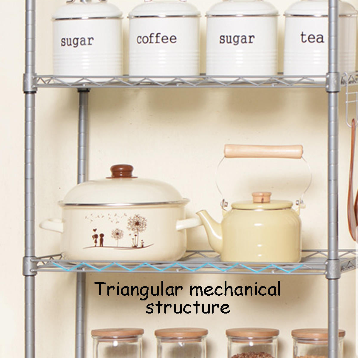 3-tiers koolstofstaal keukenrek magnetron opslag plank rack houder organizer