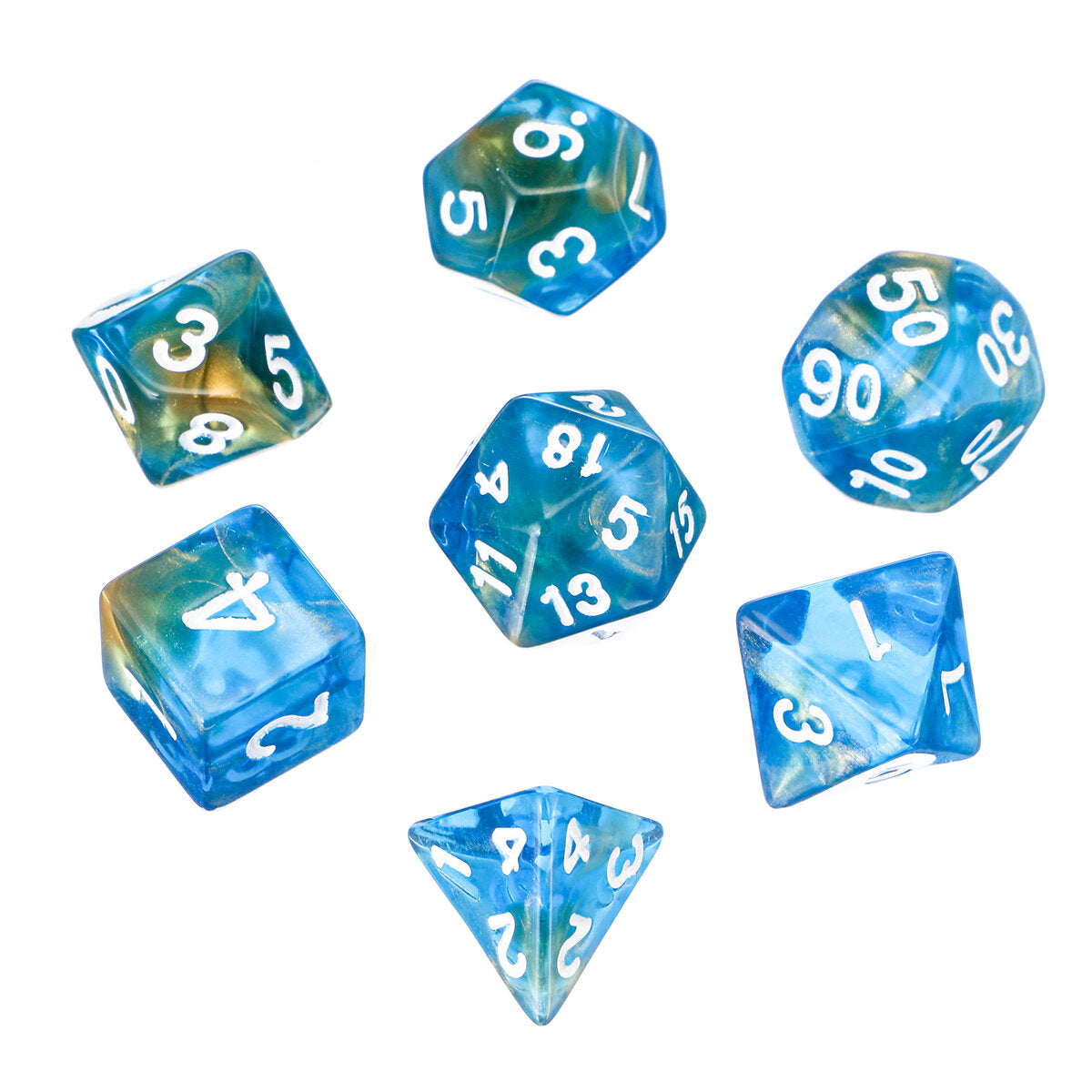 polyhedral dobbelstenen voor dungeons dragons games d20 d12 d10 d8 d6 d4 + pouch