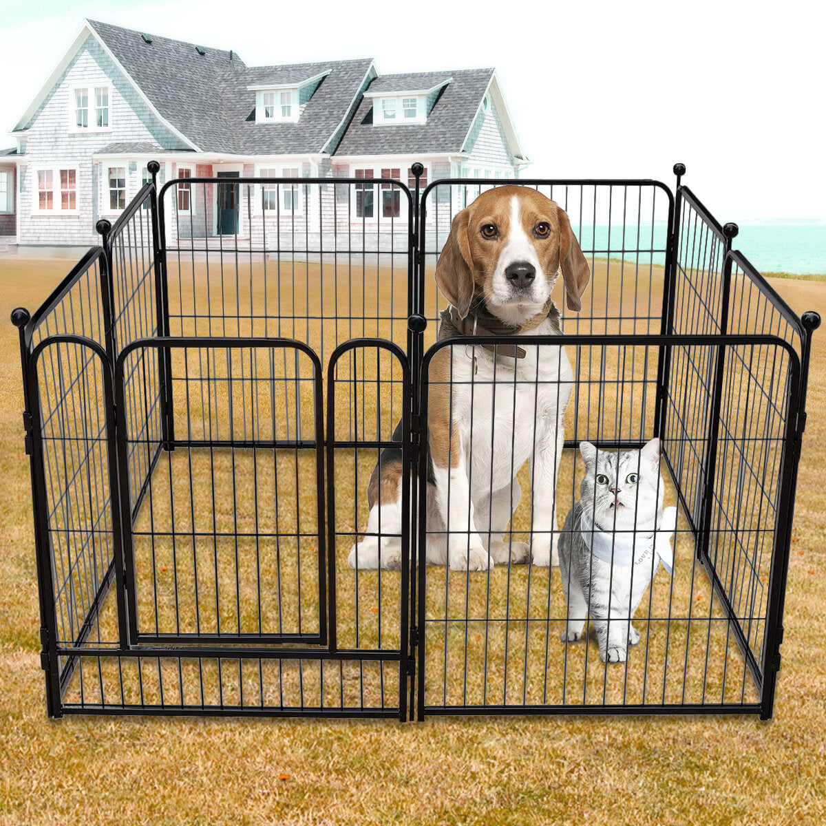 pawgiant hondenpen 8 panelen 40 hoogte rv hondenomheining buitenboxen oefenpen voor honden metalen beschermen ontwerppalen opvouwbare barrière met deur