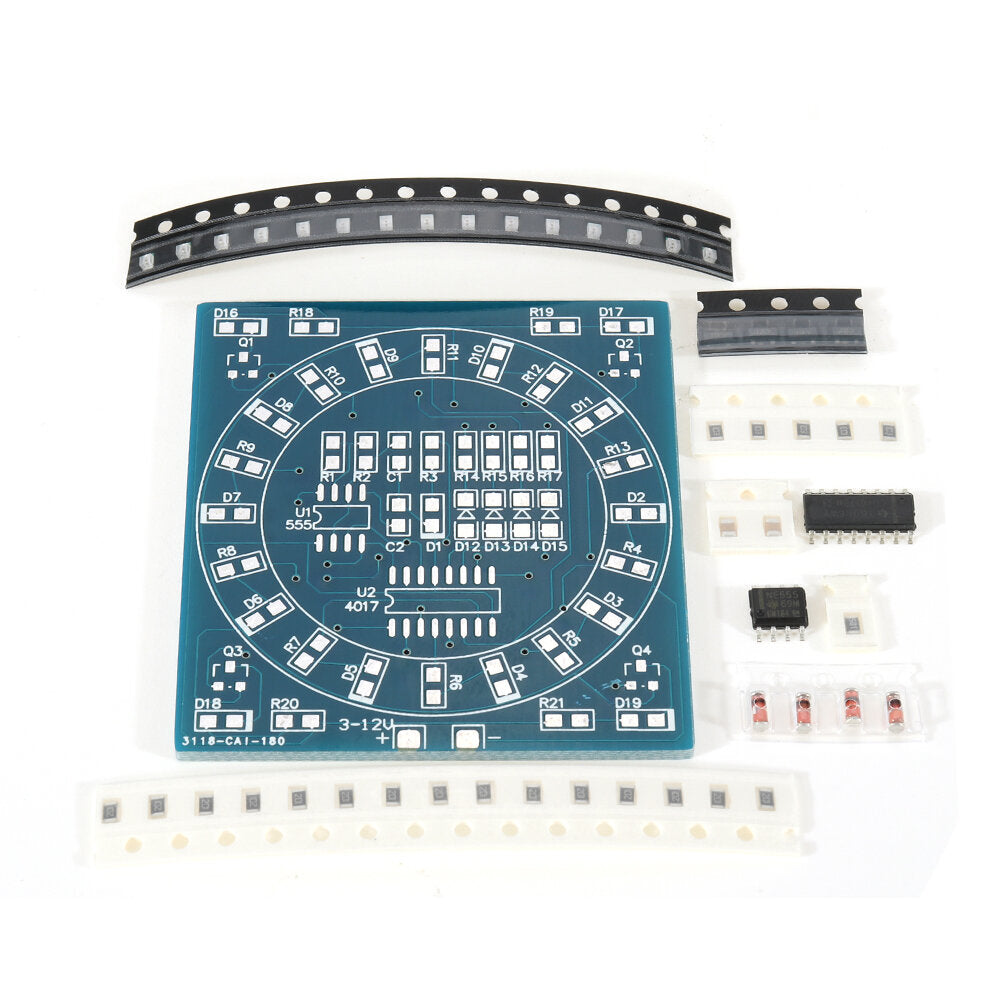 dhz smd component soldering practice board mini pcb roterende led flash kit
