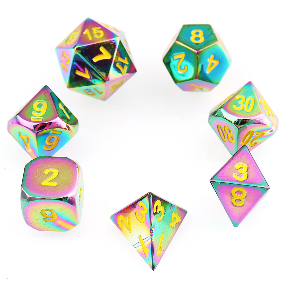 7 stuks reliëf heavy metal polyhedral dice dnd rpg mtg rollenspel met tas