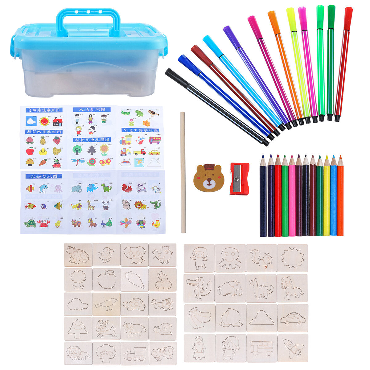 24/36 / 60x kleur schilderen gereedschap kit schilderen sjabloon graffiti kid handgemaakte houten speelgoed