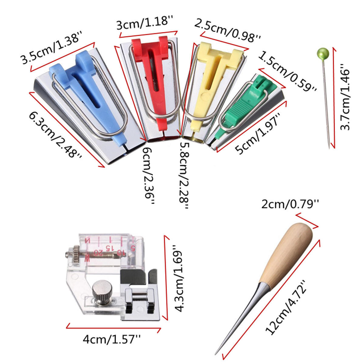 6/12/18/25mm stof biasband maker kit set bindmiddel voet voor naaien quilten + awl