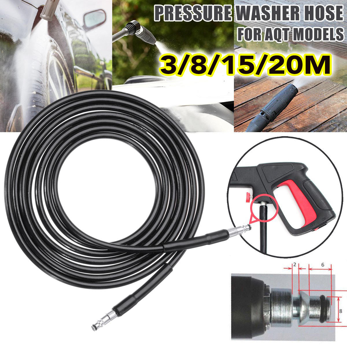 3/8/15/20m hogedrukreiniger waterslang voor black decker pw1400 pw1500
