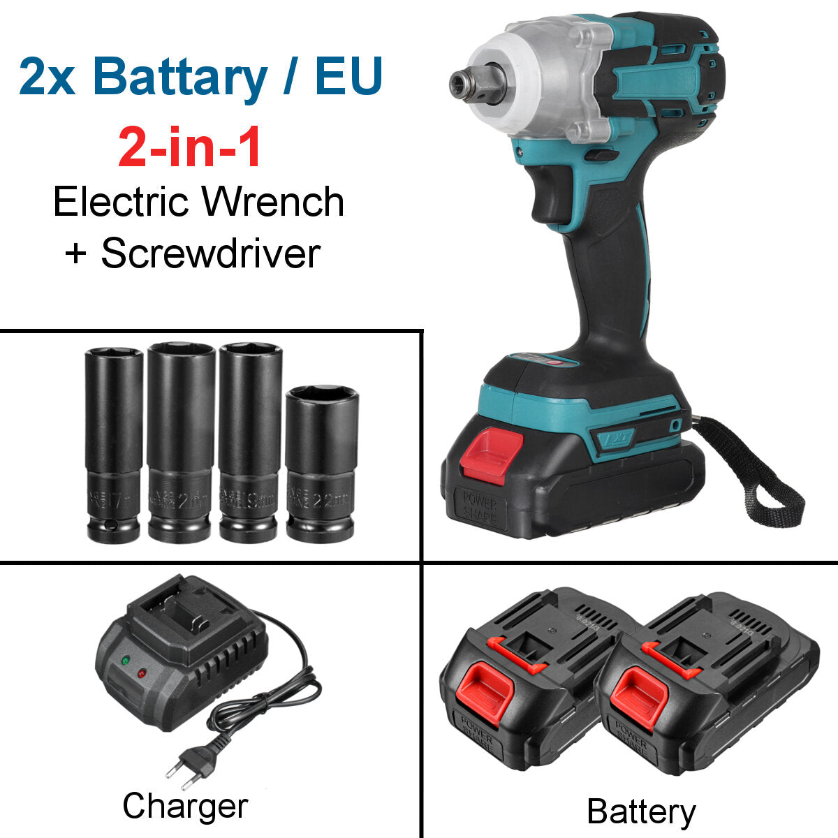 2 in 1 188vf 588n.m. li-ion borstelloze draadloze elektrische 1/2 sleutel 1/4 schroevendraaier boor met 1/2 batterij & 4 mouwen