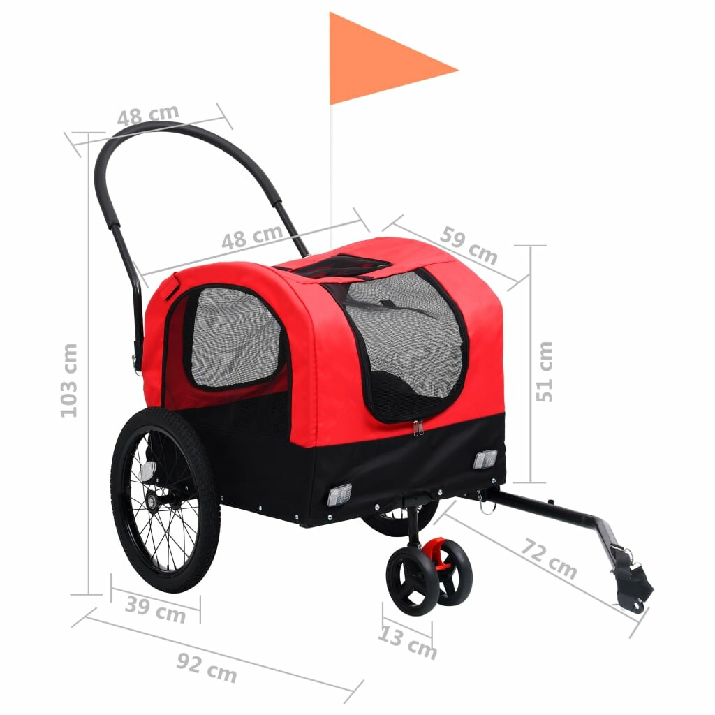 fietskar voor huisdieren 2-in-1 rollator rood en zwart