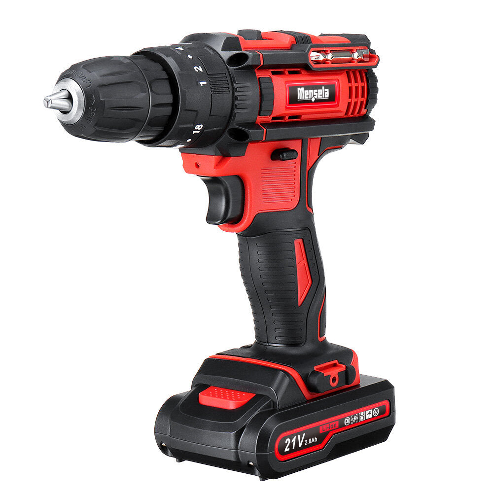 mensela ed-lx1 21v 3-in-1 draadloze boormachine boormachine hammer combo-set dubbele snelheid met led-verlichting 2 stuks 2.0ah batterij