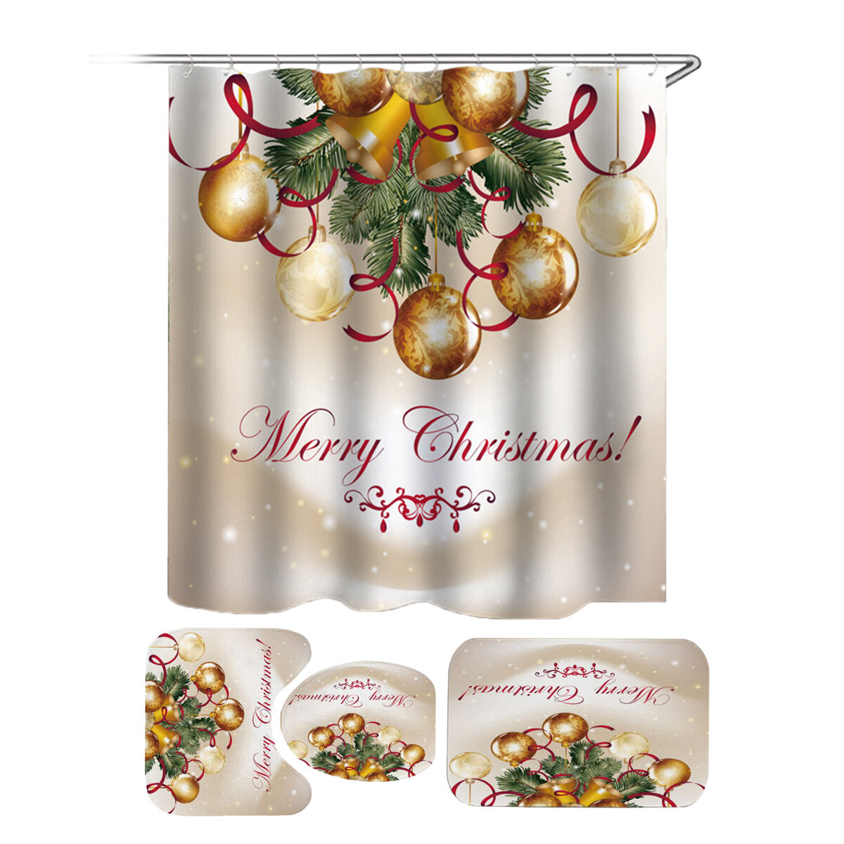 180x180 cm vrolijk kerstfeest waterdicht bad douchegordijn wc antislip cover mat tapijt set