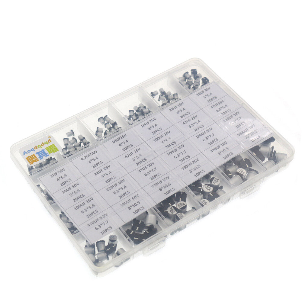 1uf ~ 1000uf 6.3v-50v 400 stuks 24 waarde smd aluminium elektrolytische condensatoren assortiment kit
