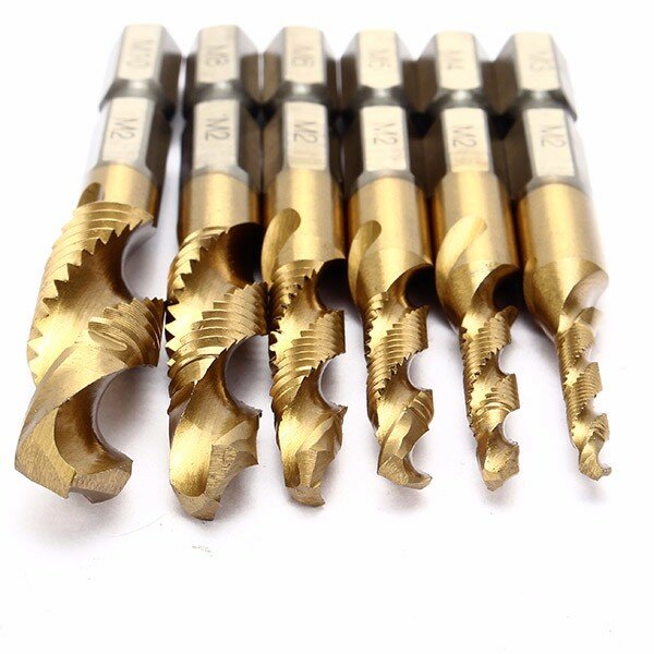 6st hss 6542 m3-m10 combinatieboor titanium gecoat tap bit set 1/4 inch hexagon metrisch ontbraam verzinkboor schroefdraad metrische tap