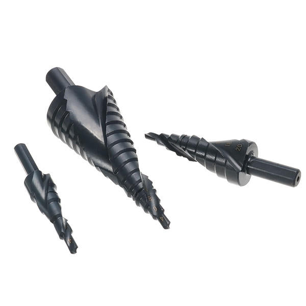 3 stuks 4-12 / 20 / 32mm hss step drill bits set spiraal gegroefde gatsnijder