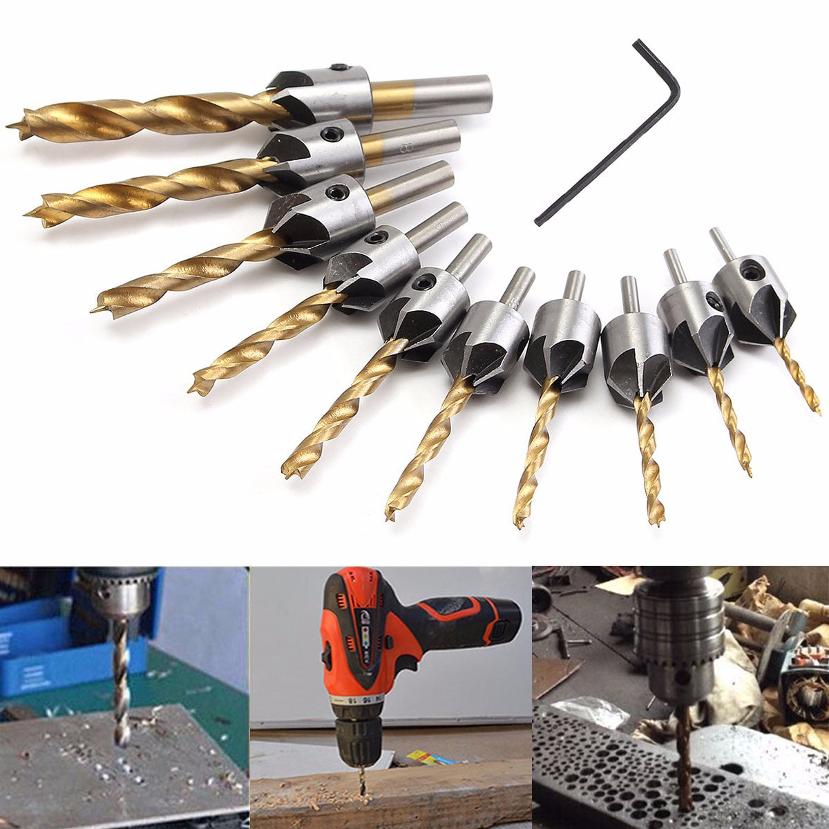 3-10mm hss 5 fluit verzinkboor set timmerwerk ruimer houtbewerking afschuining boor