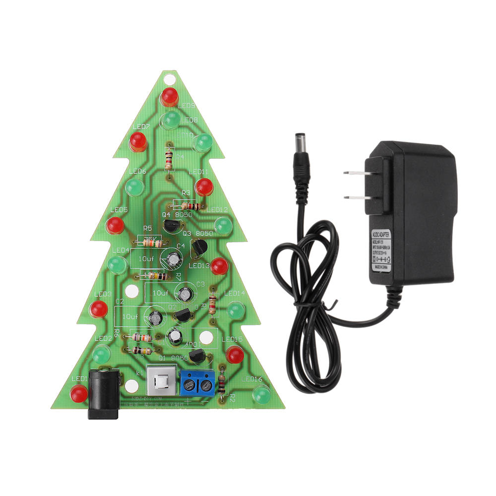 geassembleerde kerstboom 16 led-kleurenlicht elektronische pcb-decoratie boom kinderen geschenk gewone versie voedingsadapter