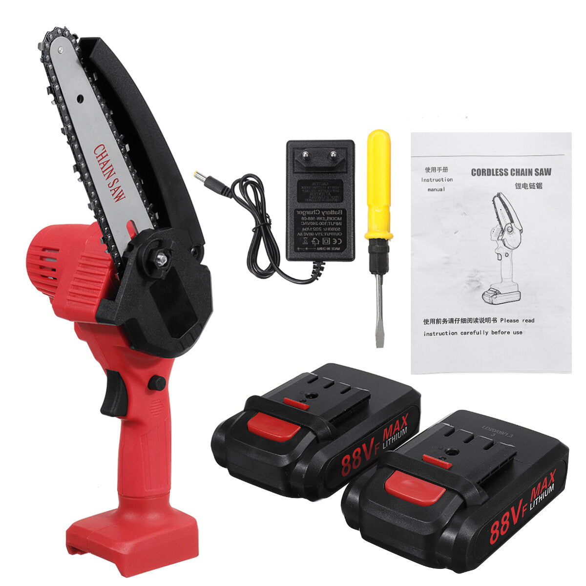 kiwarm 88vf 6 inch oplaadbare kettingzaag eenhandige kettingzaag houtsnijder tool digitale display indicator batterij
