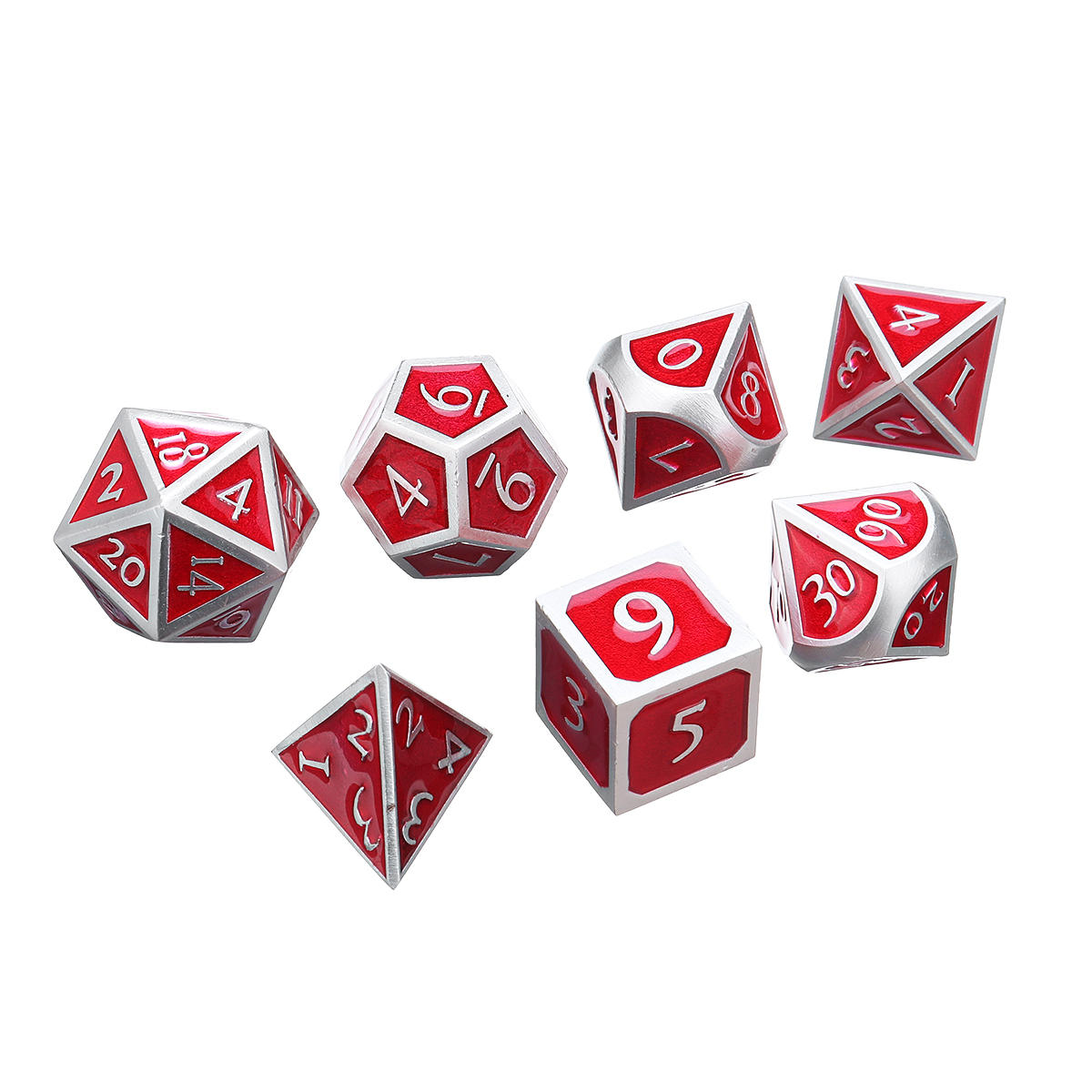 rode antieke kleur solide metalen polyhedral dobbelstenen rollenspel rpg gadget 7 dobbelstenen set met tas