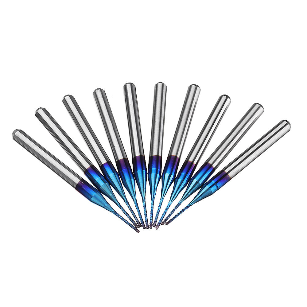10 stuks 0.5-1.0mm blue naco coated pcb bits carbide engraving frees for cnc tool rotary burrs