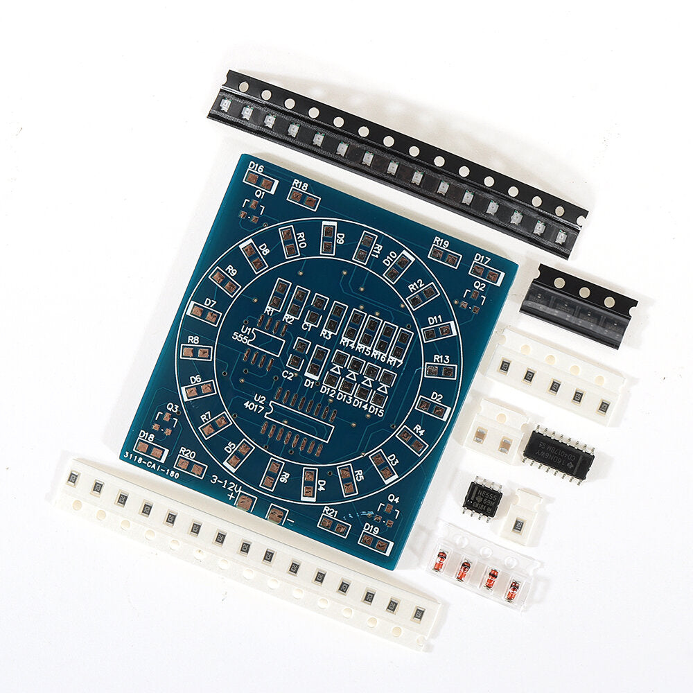 dhz smd component soldering practice board mini pcb roterende led flash kit