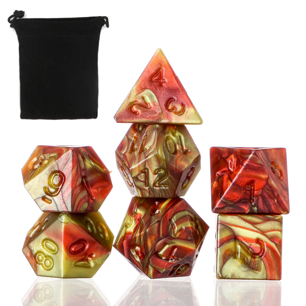 polyhedral dobbelstenen voor dungeons dragons games d20 d12 d10 d8 d6 d4 + pouch